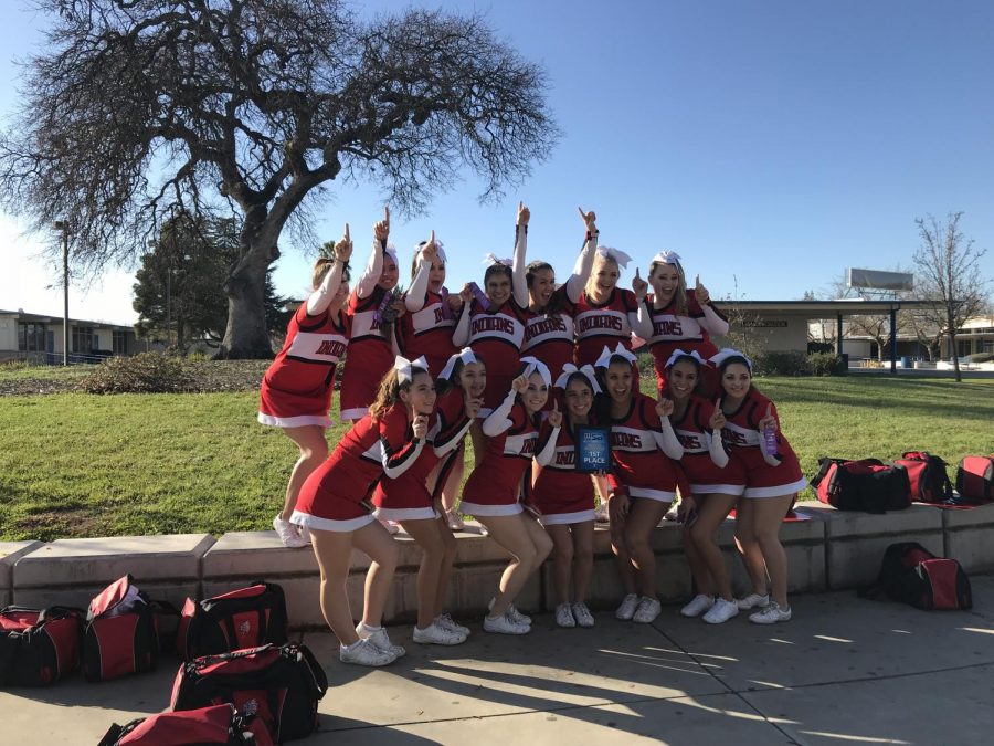 The Lady Indians posing with there first place plaque and ribbons at Del Campo High school on January 6, 2018.