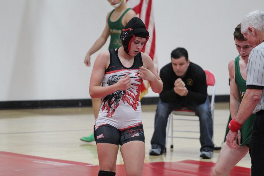 Wrestler Alayna Swilley gets ready for her match.