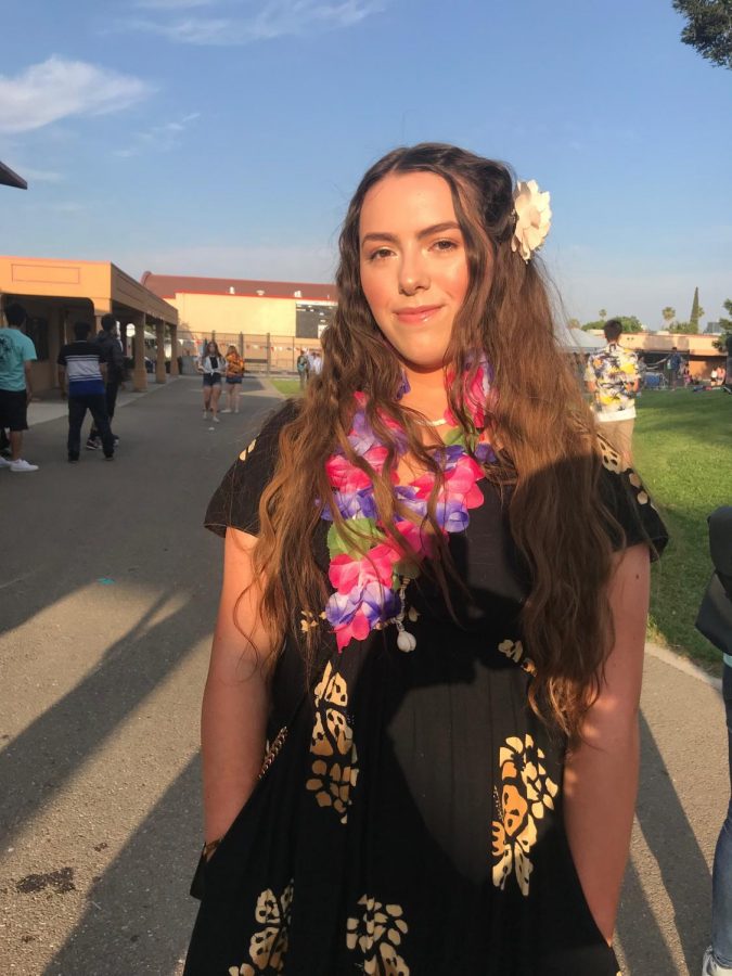 Hannah Willey at Ripon Highs end of the year dance dressed in tropical clothing. 